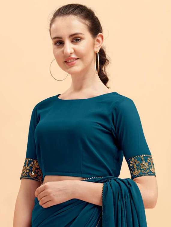 Women Teal Embellished Saree With Blouse - 20810980 -  Standard Image - 2
