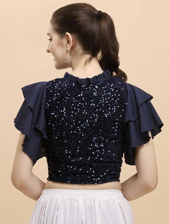 women navy blue self-designed crop top - 20811083 - Standard Image - 2