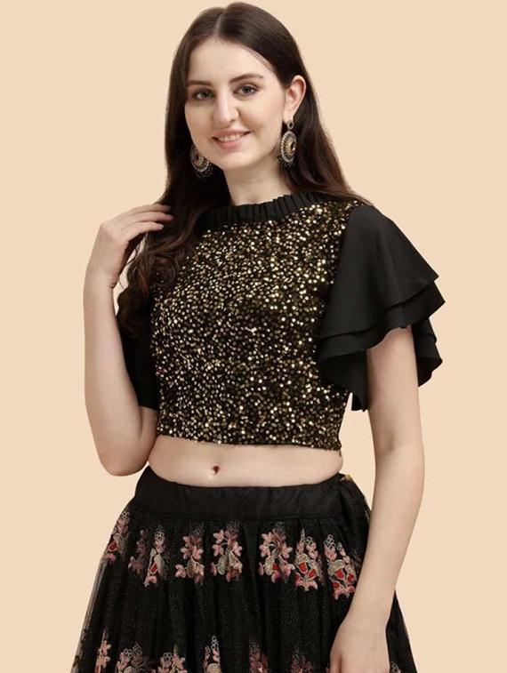 black gold seqins detailed crop top - 20811084 - Standard Image - 2