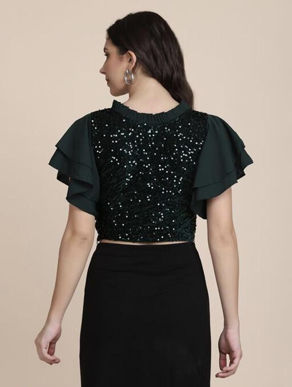 bottle green sequins detailed crop top - 20811087 - Standard Image - 2