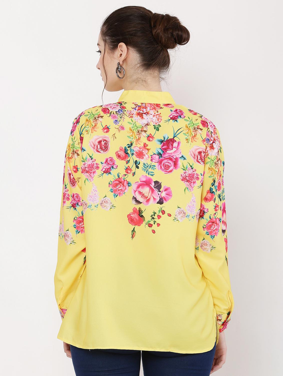 yellow floral printed regular top - 20811197 - Standard Image - 2