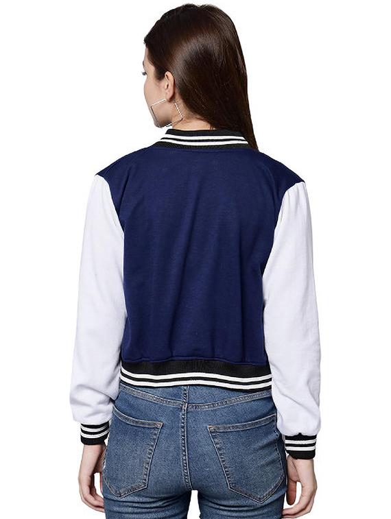 women blue color block bomber jacket - 20811613 - Standard Image - 2