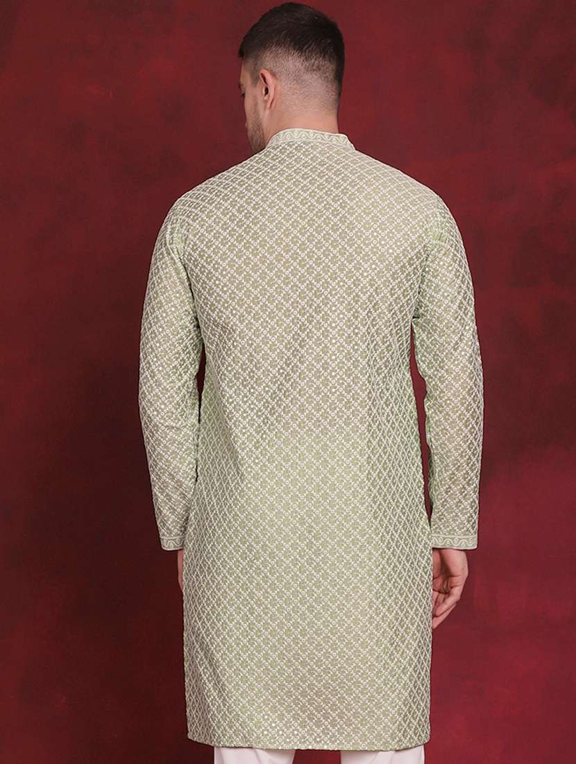 olive pure silk embroidered long kurta - 20811843 -  Standard Image - 2