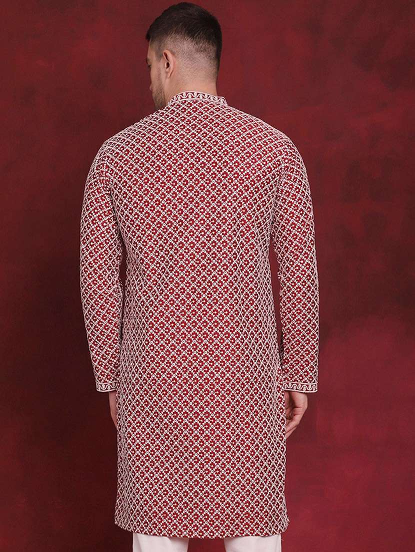 men mandarin neck embroidered long kurta - 20811865 -  Standard Image - 2