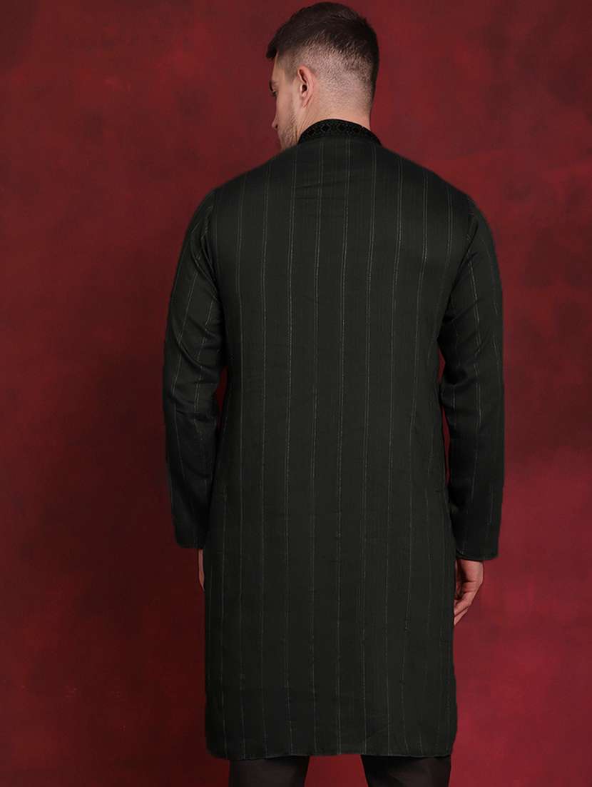 black embroidered viscose long kurta - 20811870 -  Standard Image - 2