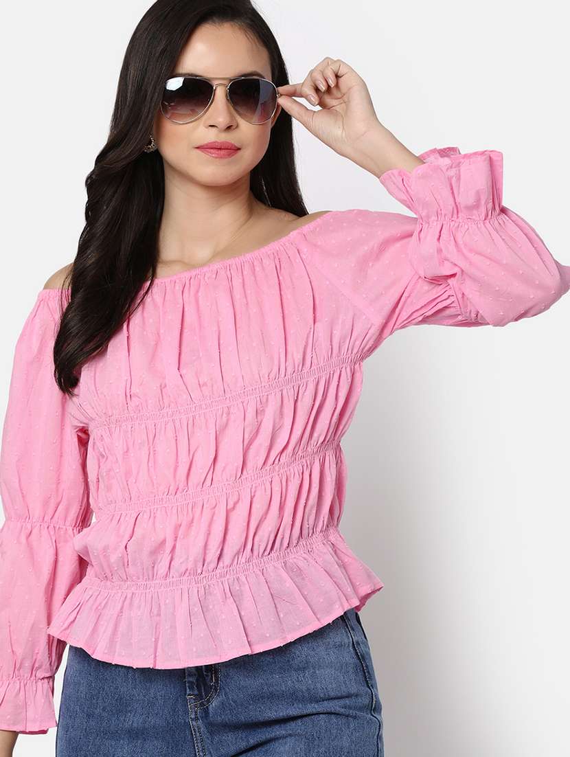 women pink solid peplum top - 20812207 -  Standard Image - 2