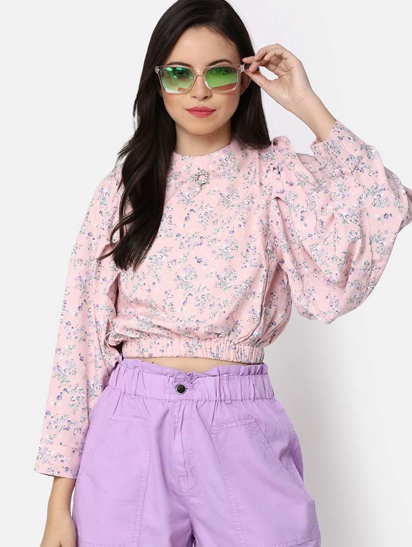 pink floral printed crop top