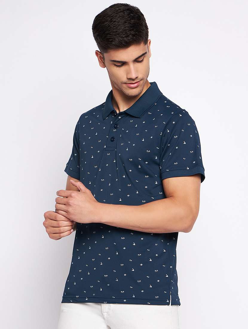 navy blue polyester all over print tshirt
