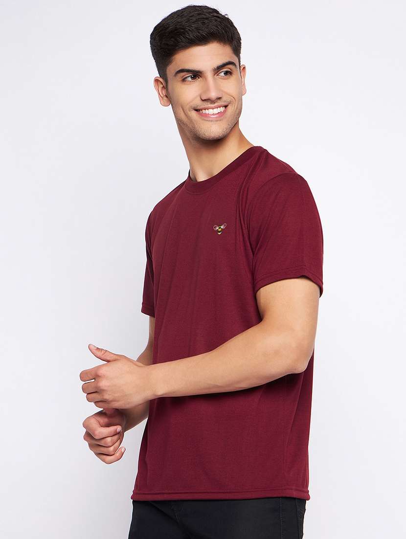 men maroon regular fit plain t-shirt