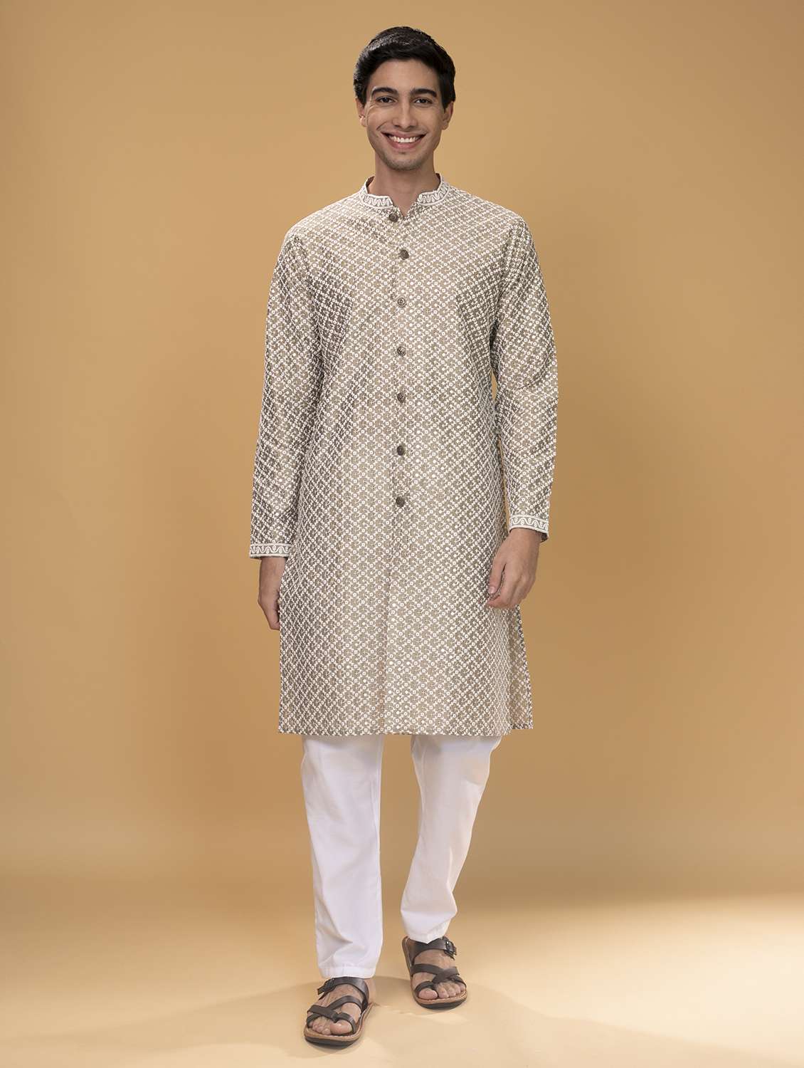 men embroidered kurta pyjama ethnic wear set