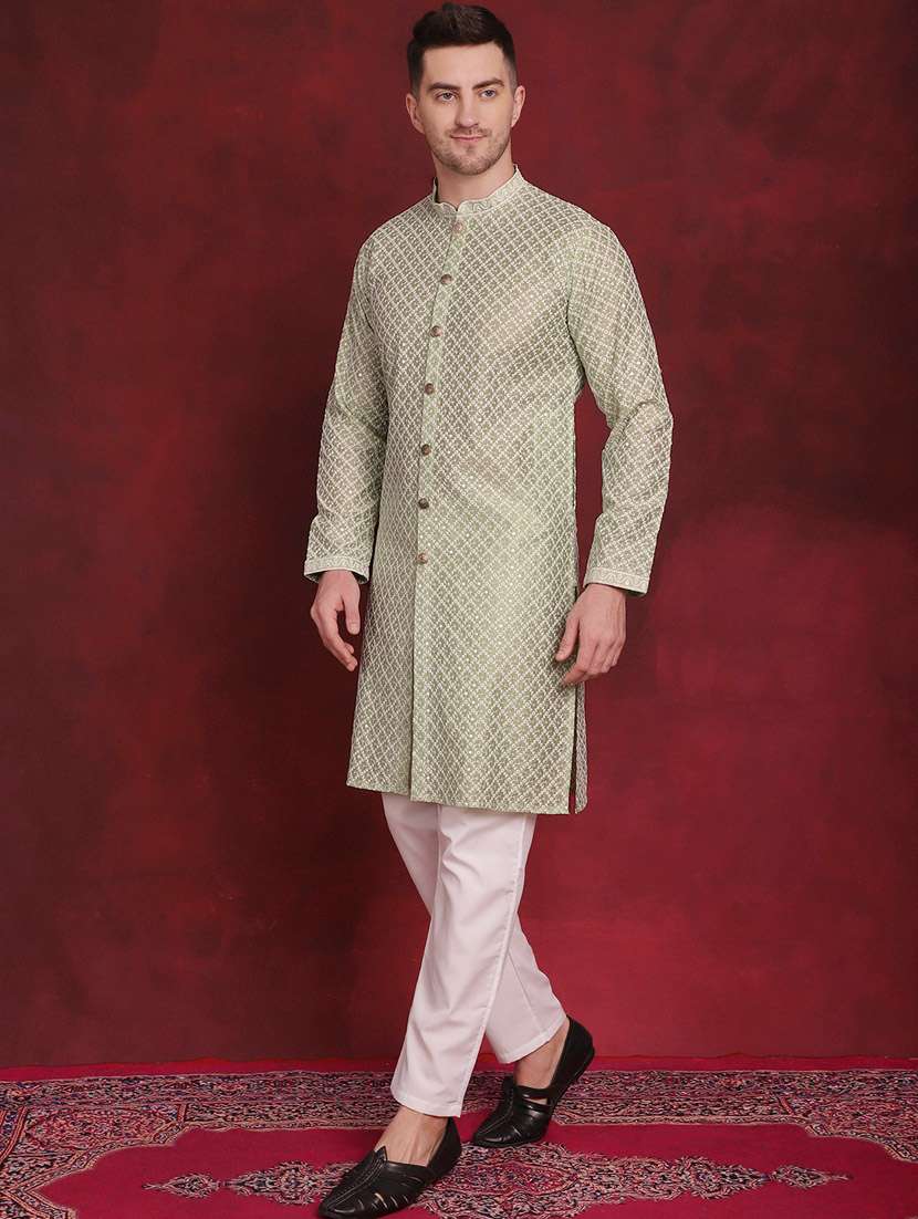 green embroidered detailed kurta & pajama set - 20814653 - Zoom Image - 0