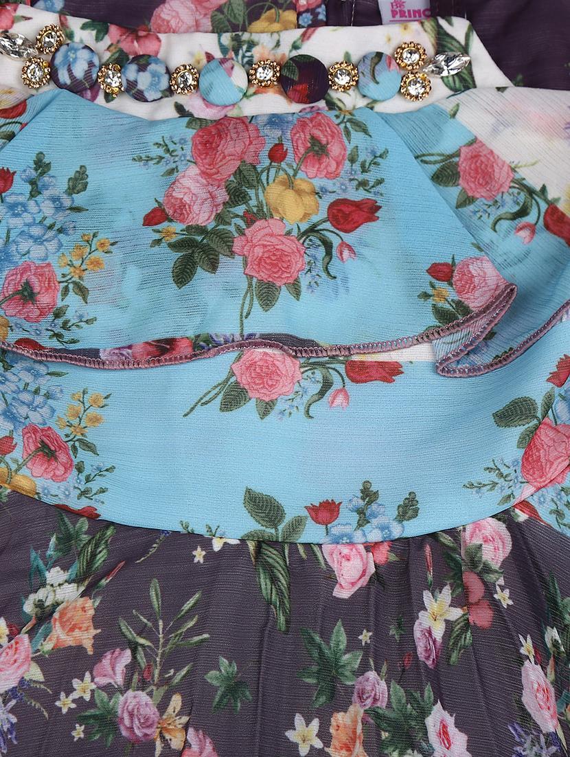 girls blue floral printed frock - 20815318 - Standard Image - 2