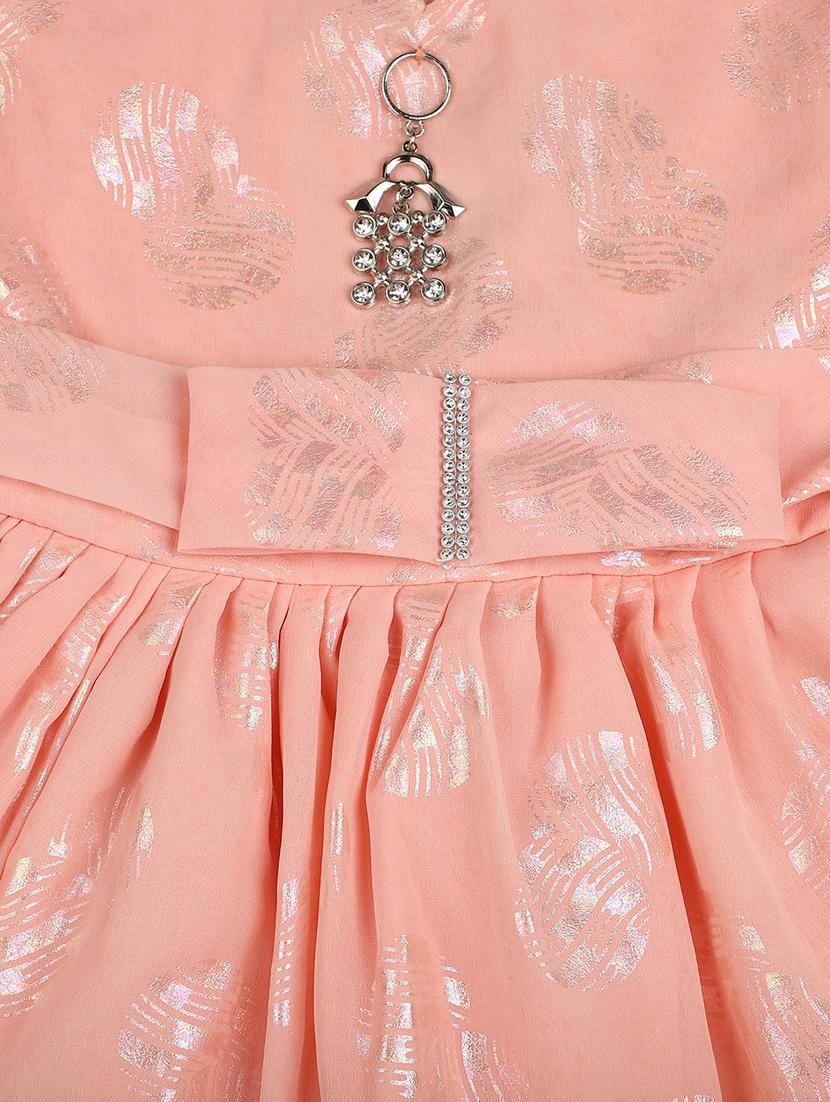 girls coral foil printed frock - 20815368 - Standard Image - 2