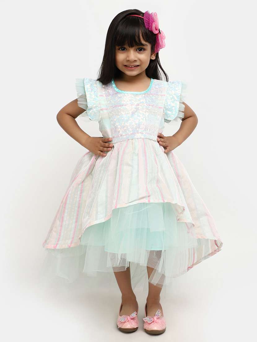 girls sea green sequined frock