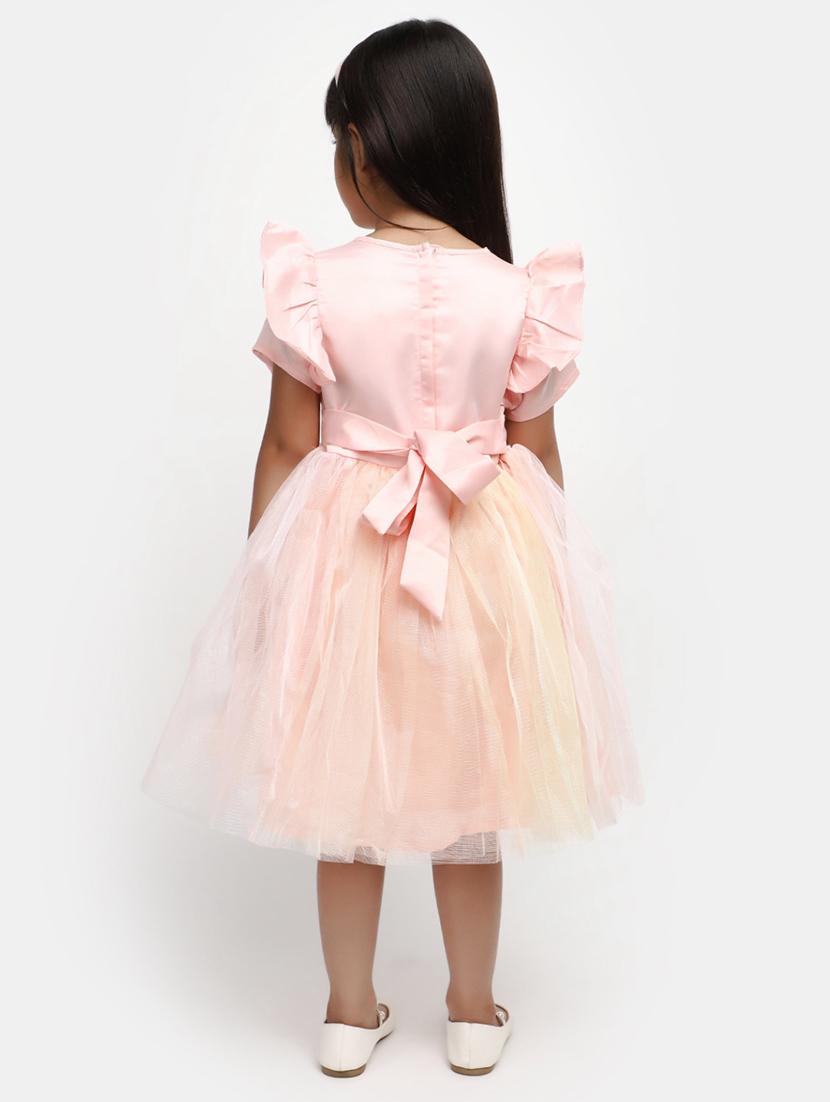 girls peach self design frock - 20815481 - Standard Image - 2