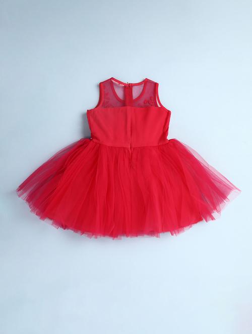 kids red self design detailed frock - 20815516 - Standard Image - 0