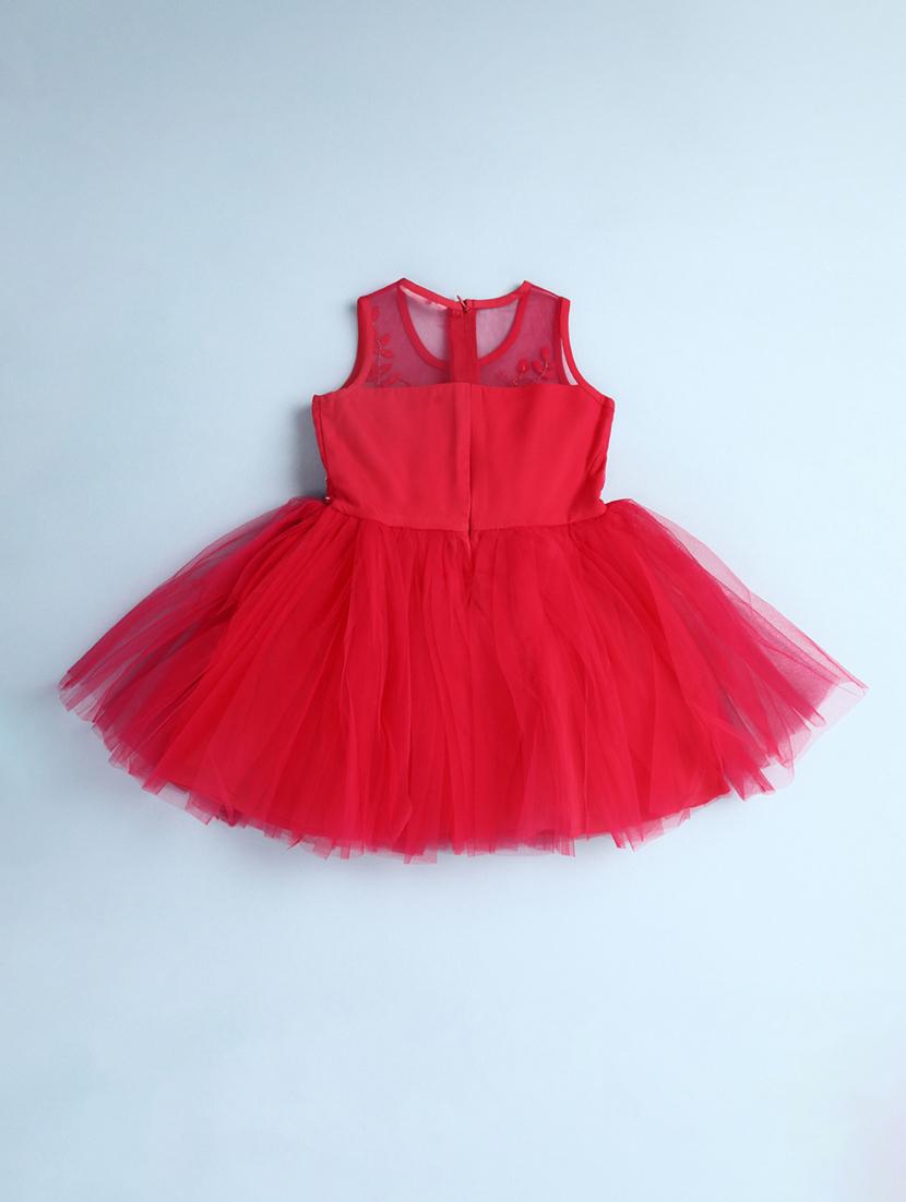 kids red self design detailed frock - 20815516 - Zoom Image - 0
