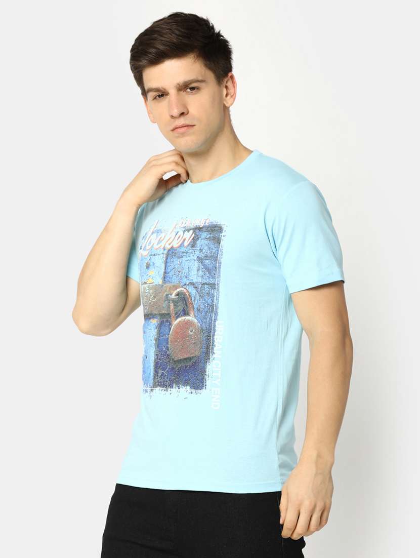 ai aqua blue cotton front print t-shirt - 20816064 -  Standard Image - 2