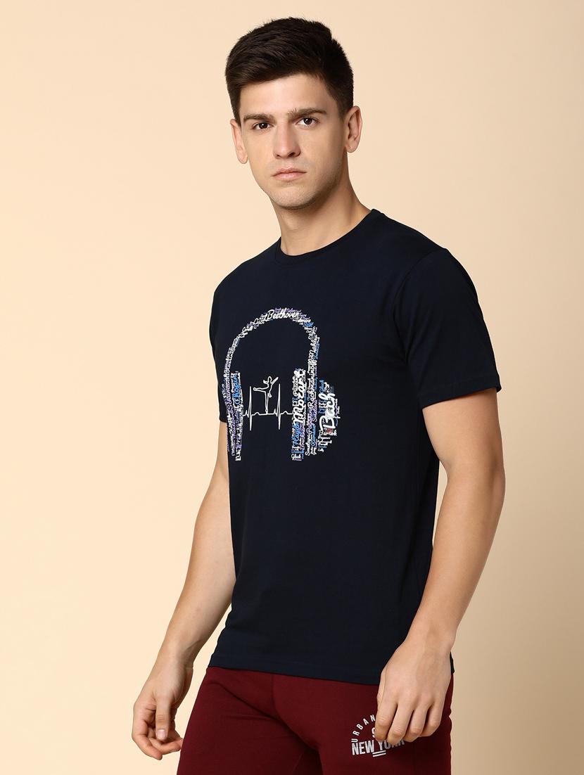 navy blue cotton chest print t-shirt - 20816066 - Standard Image - 2