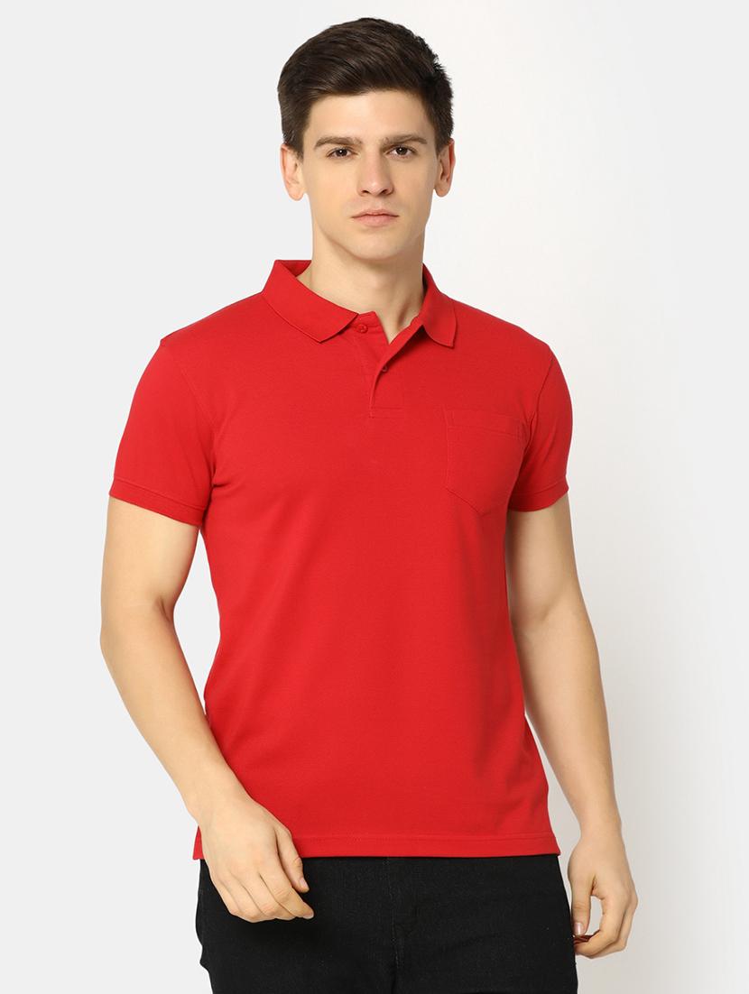 men red slim fit solid polo t-shirt