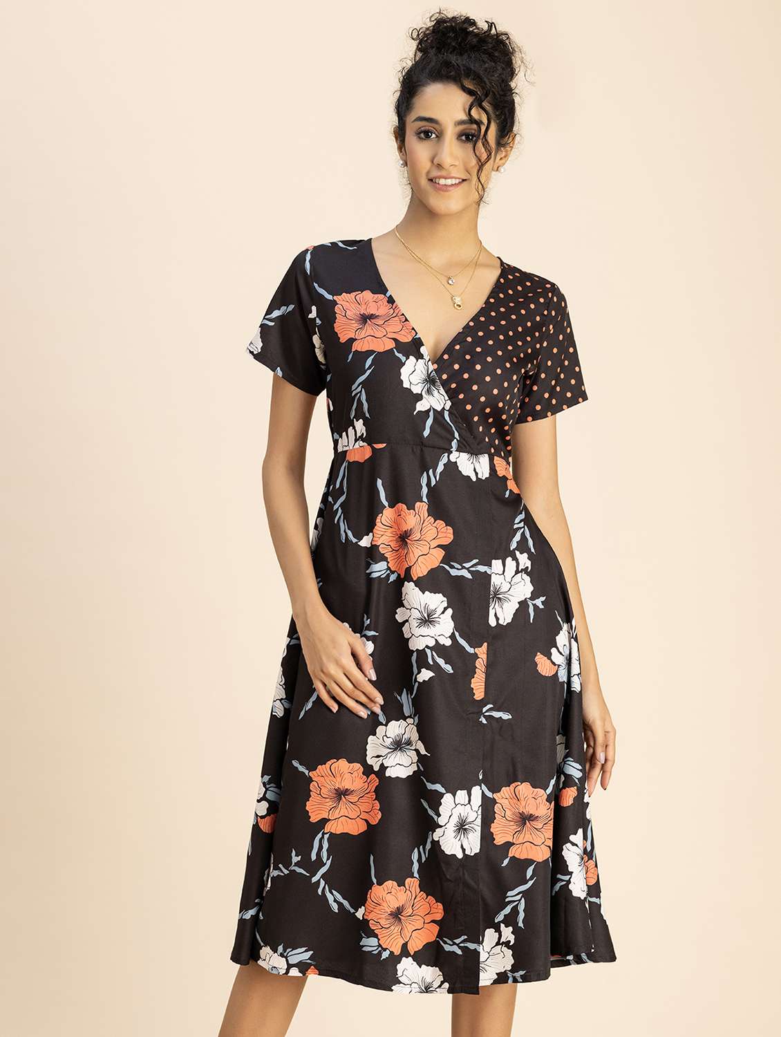 women black floral printed a-line dress