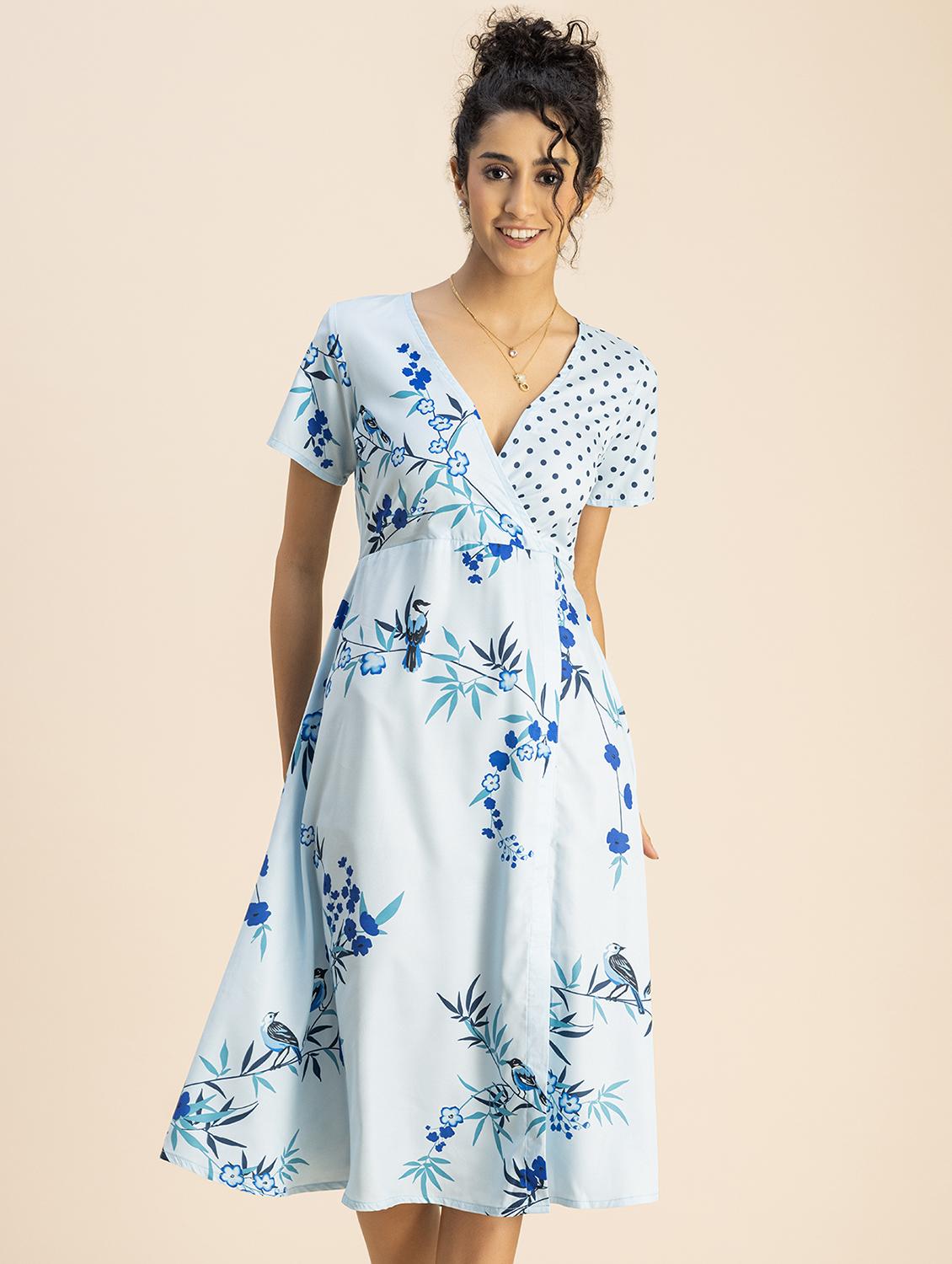 women ai aqua floral printed a-line dress