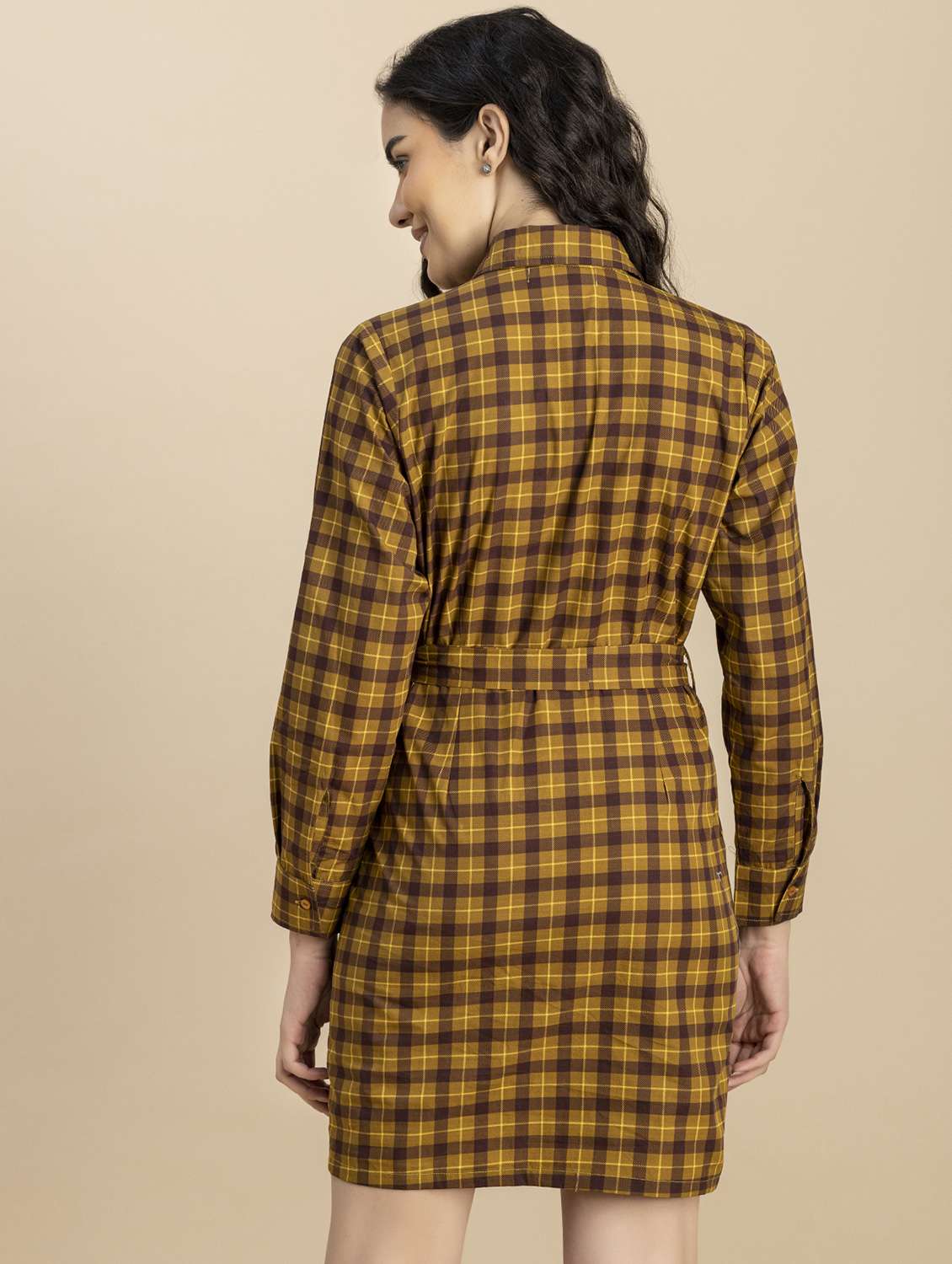 women brown check printed sheath dress - 20817229 -  Standard Image - 2