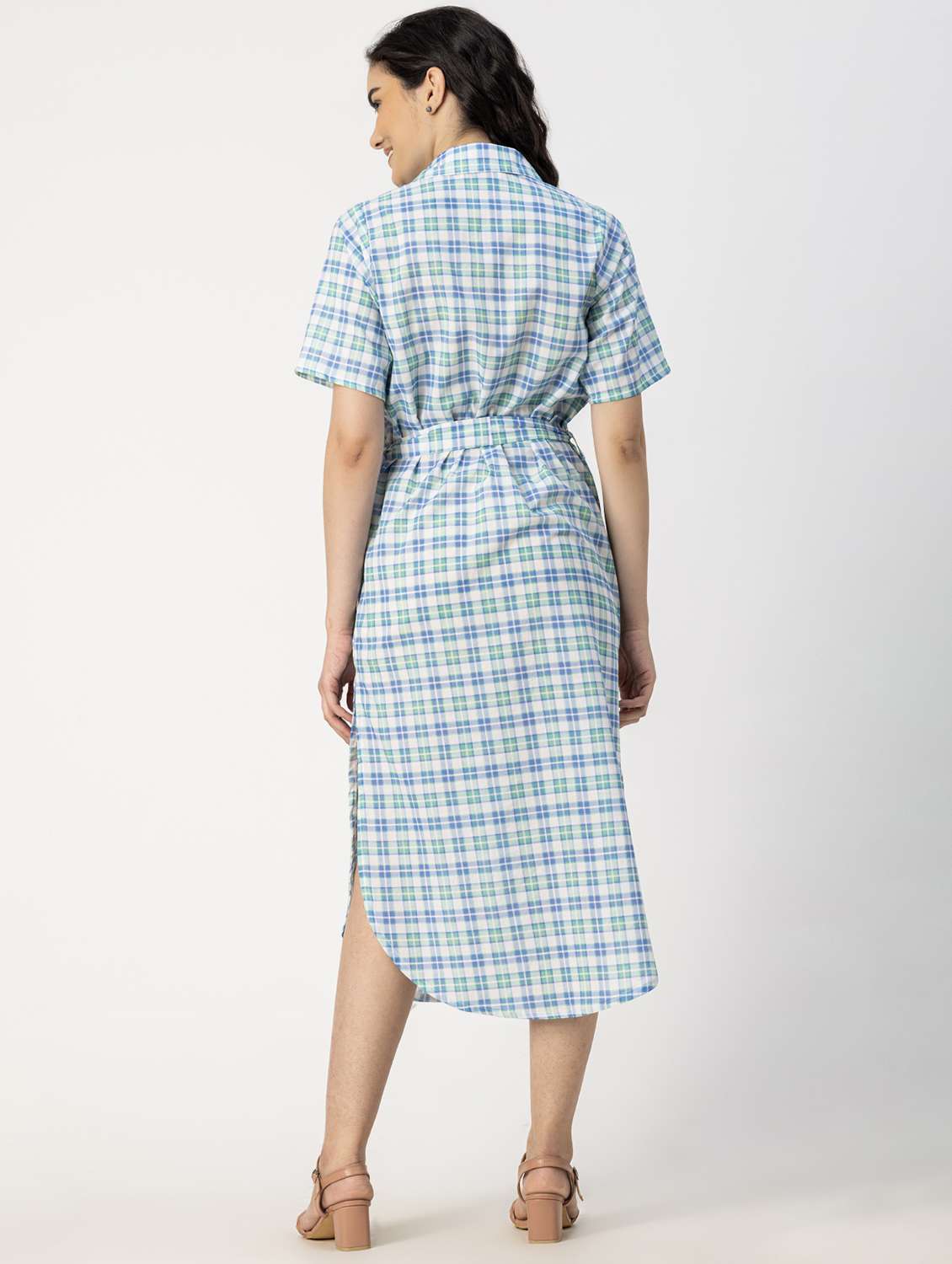women blue check printed shirt dress - 20817236 -  Standard Image - 2