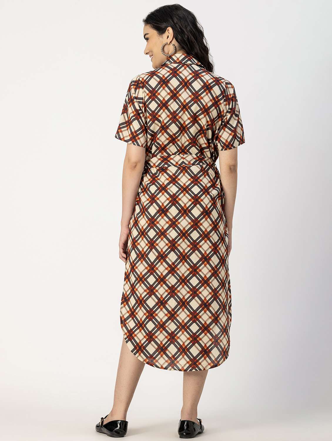 women beige check printed shirt dress - 20817237 -  Standard Image - 2