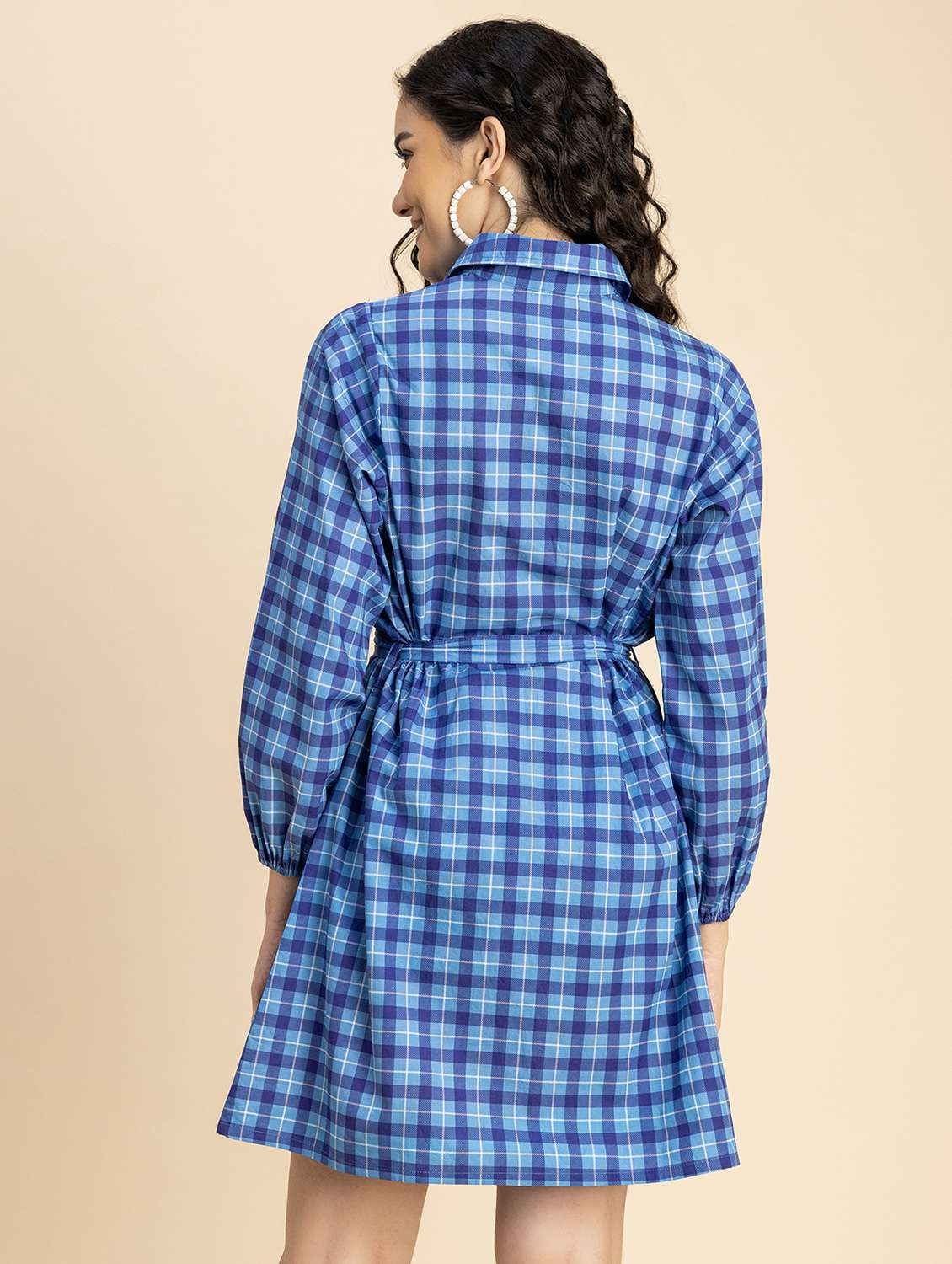 women blue check printed shirt dress - 20817241 -  Standard Image - 2