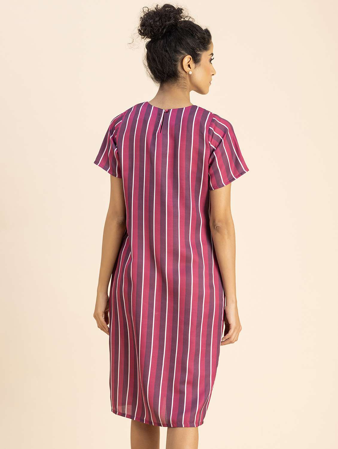 women purple stripes printed straight dress - 20817243 -  Standard Image - 2