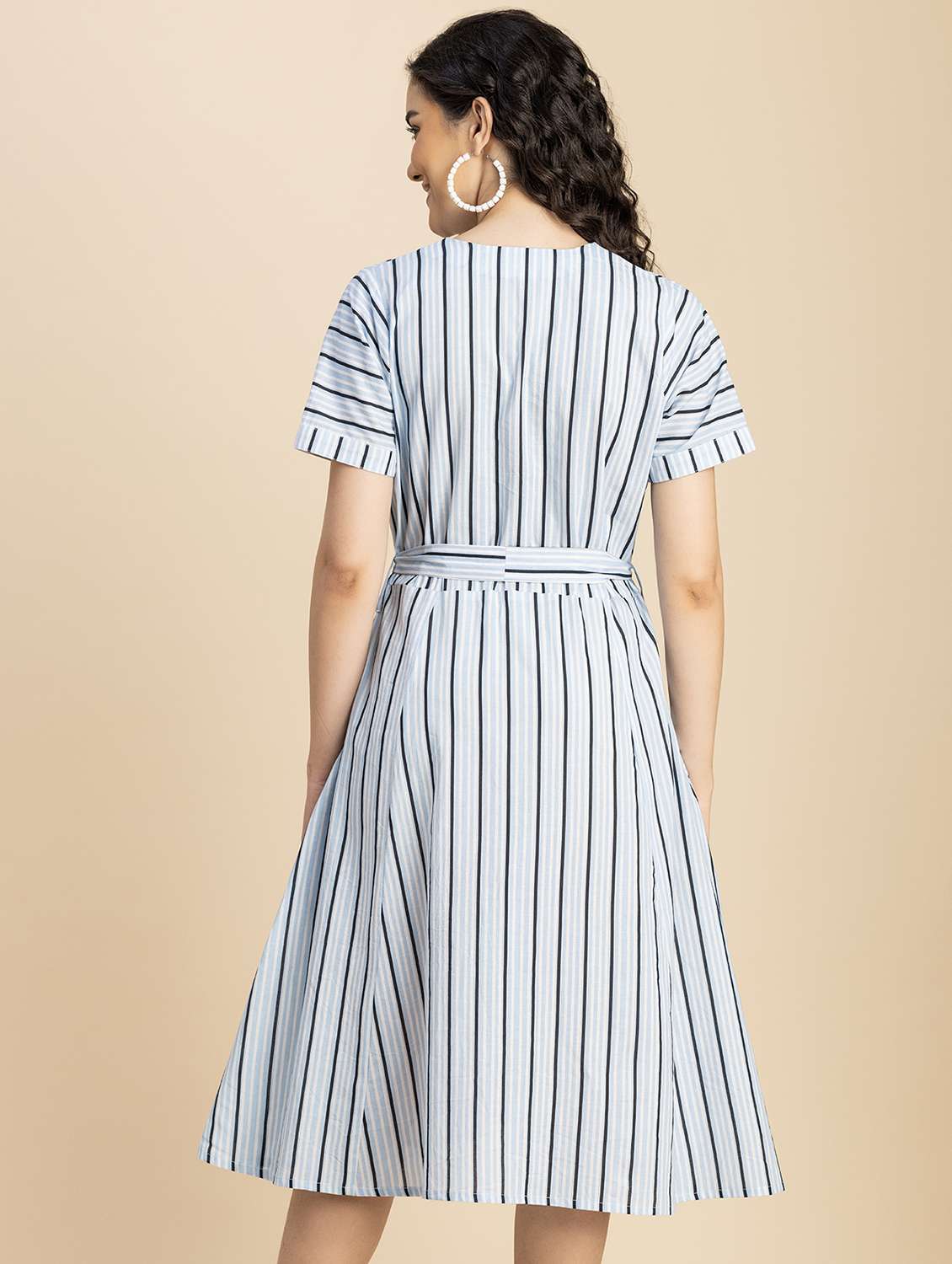 women light blue stripes a-line dress - 20817246 -  Standard Image - 2