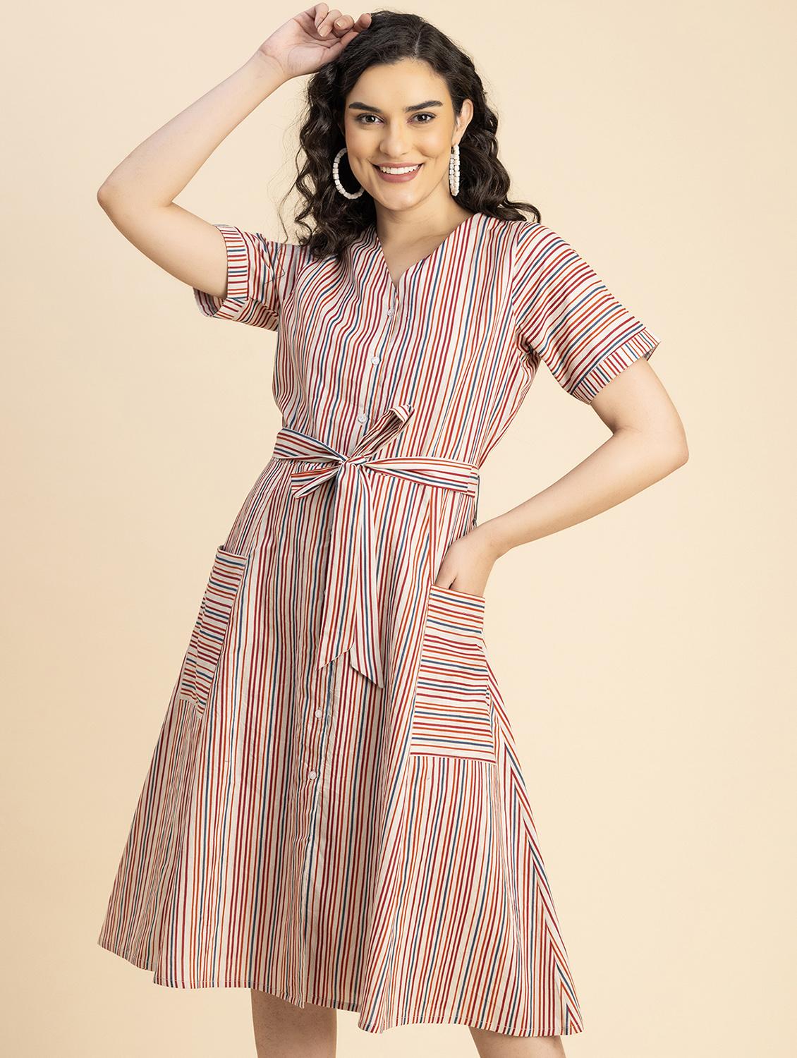 women multicolored stripes a-line dress - 20817248 - Zoom Image - 0
