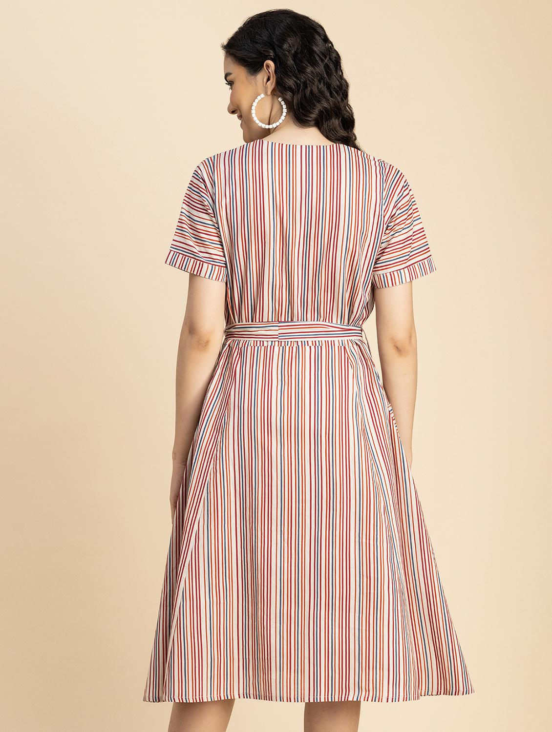 women multicolored stripes a-line dress - 20817248 - Standard Image - 2