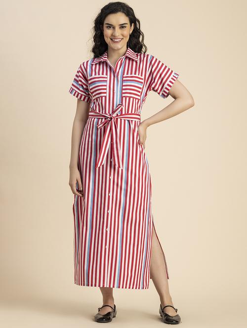 women red stripes printed shirt dress - 20817251 -  Standard Image - 0