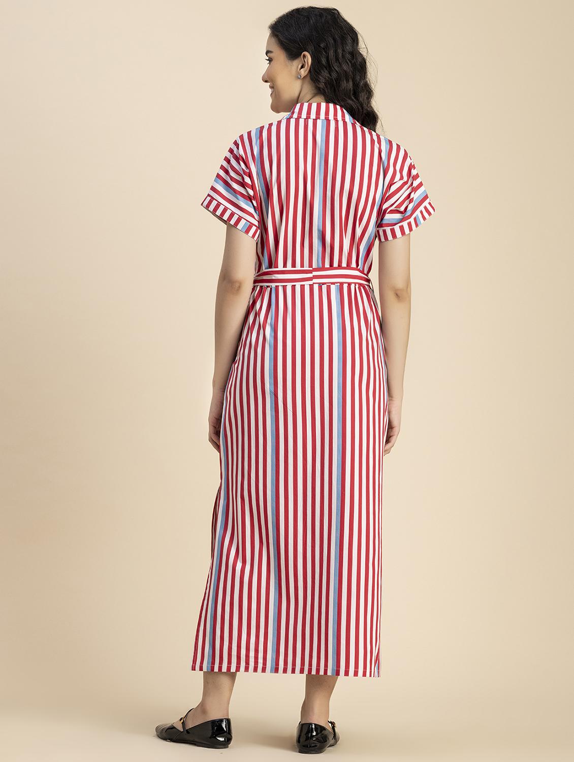 women red stripes printed shirt dress - 20817251 - Standard Image - 2