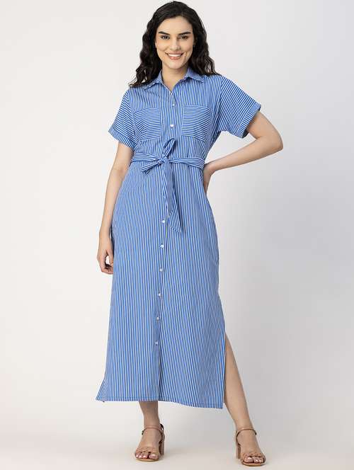 women blue stripes shirt dress - 20817254 - Standard Image - 0