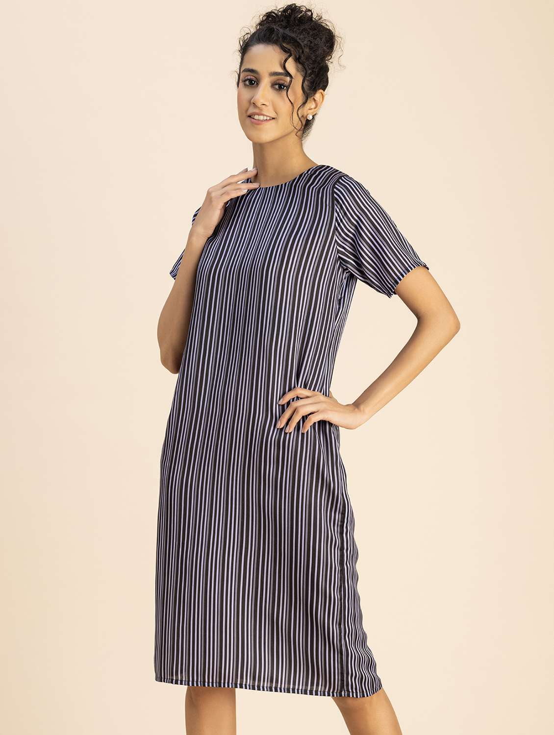 women black stripes straight dress