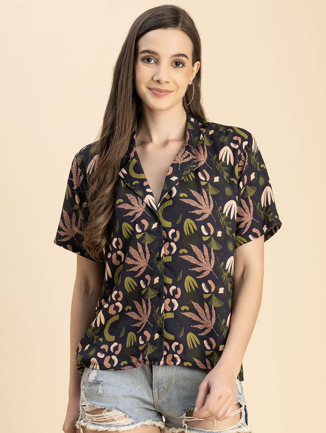 navy blue rayon printed shirt - 20817278 -  Zoom Image - 0