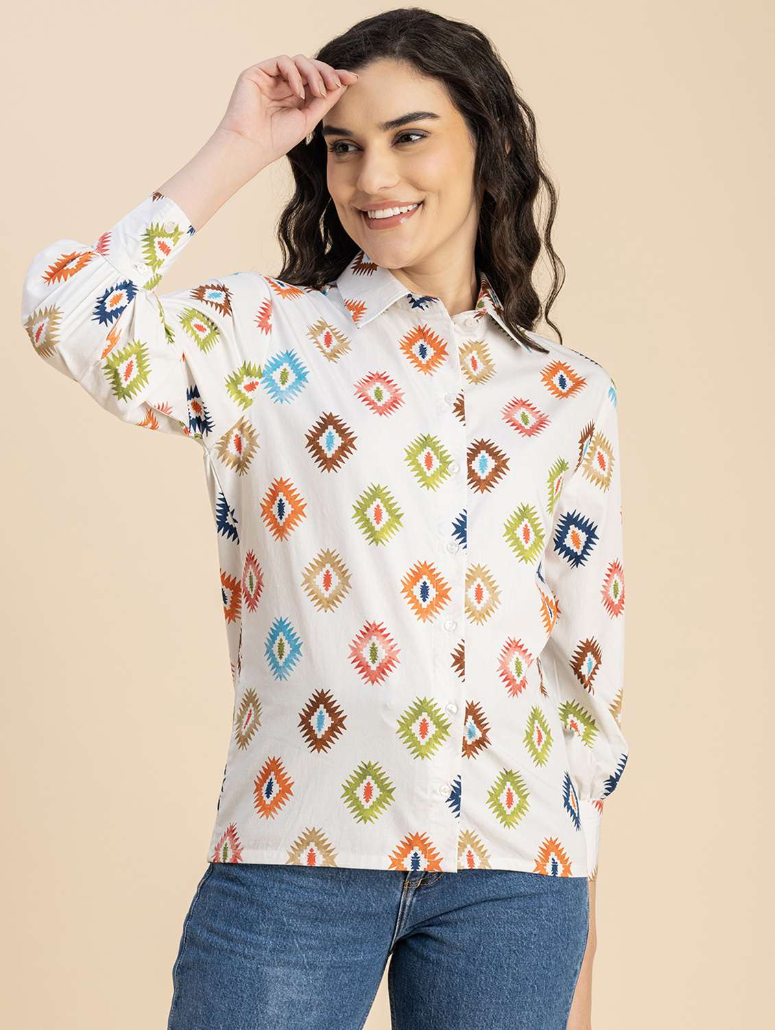 white cotton printed shirt