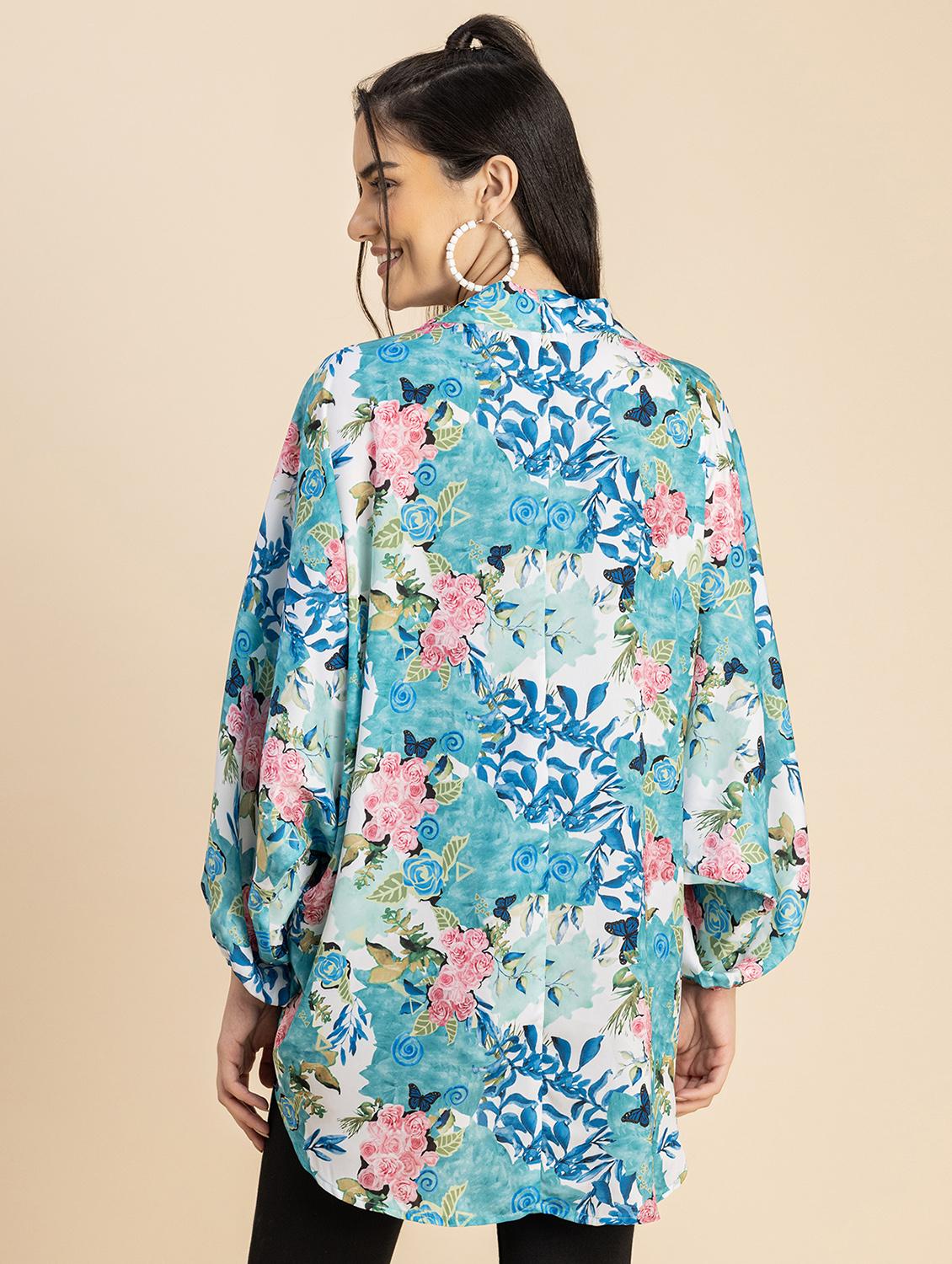 light blue floral printed satin shrug - 20817291 - Standard Image - 2