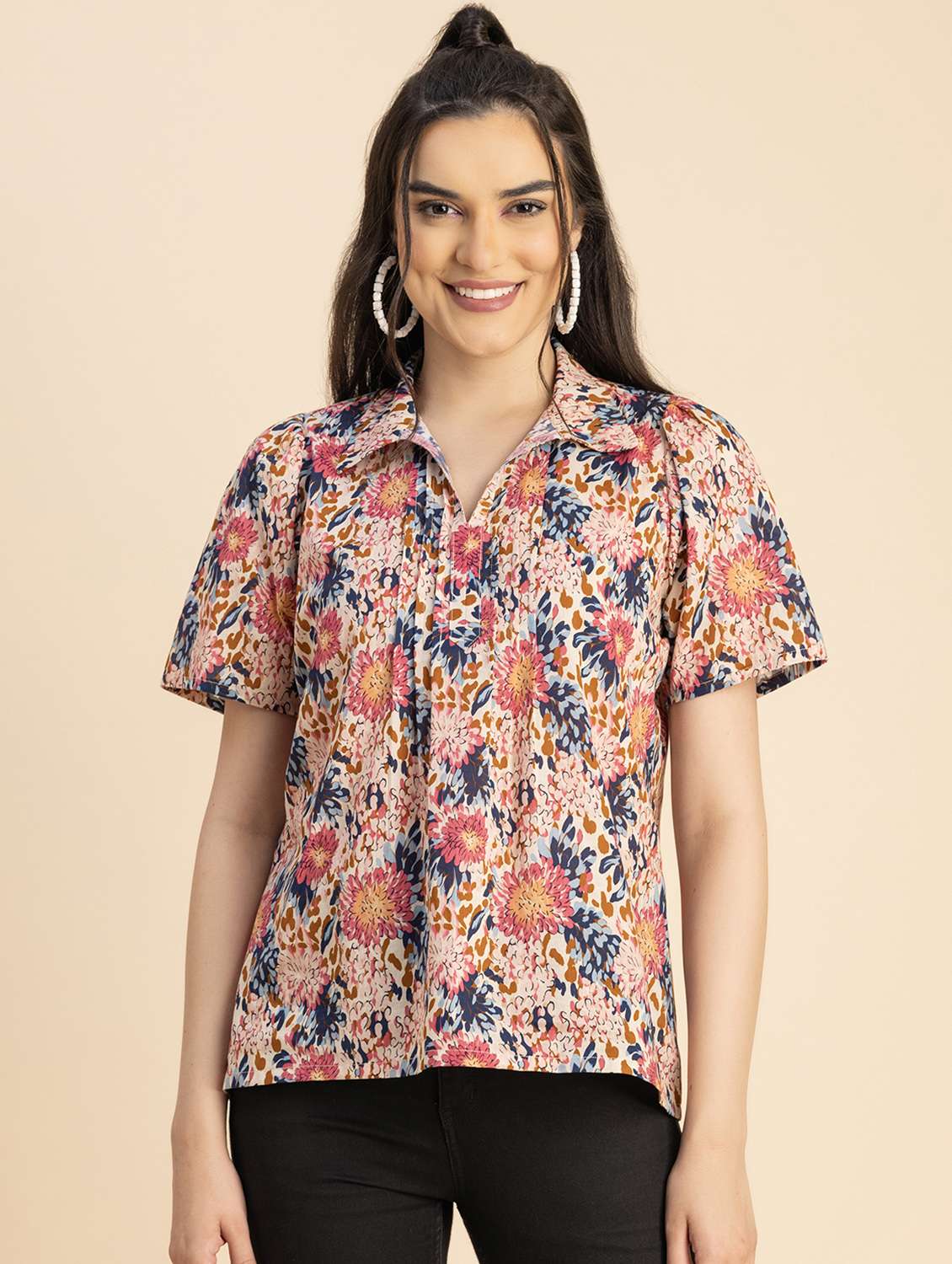women multicolored floral printed shirt top