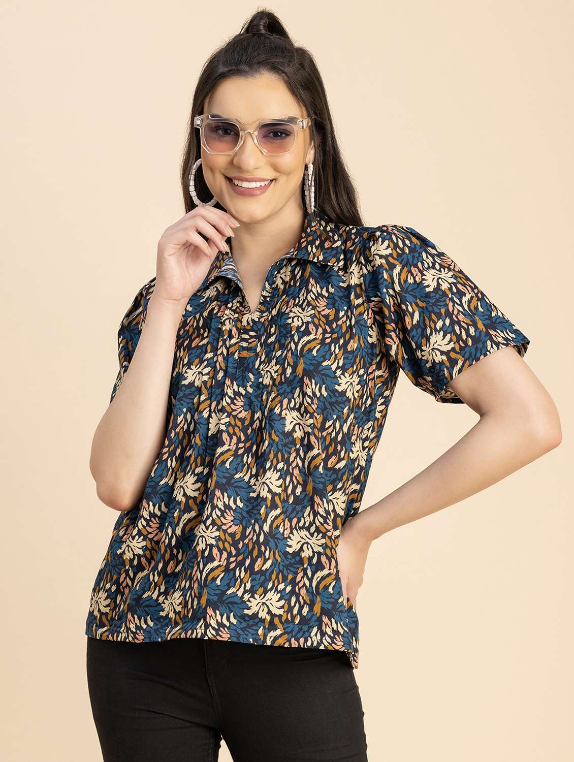 women multicolored floral printed shirt top