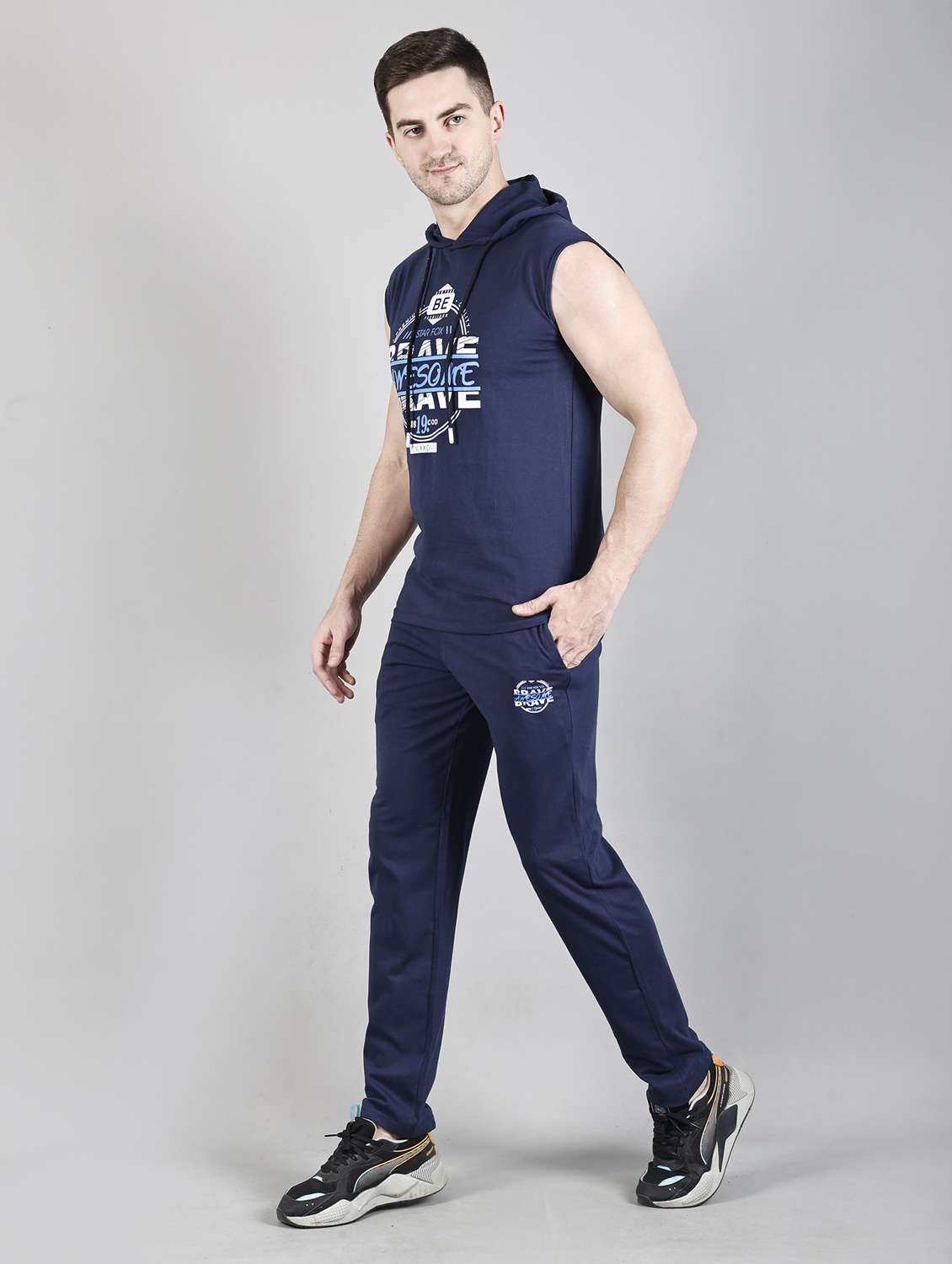 men navy blue printed cotton co-ord set - 20817320 -  Standard Image - 2