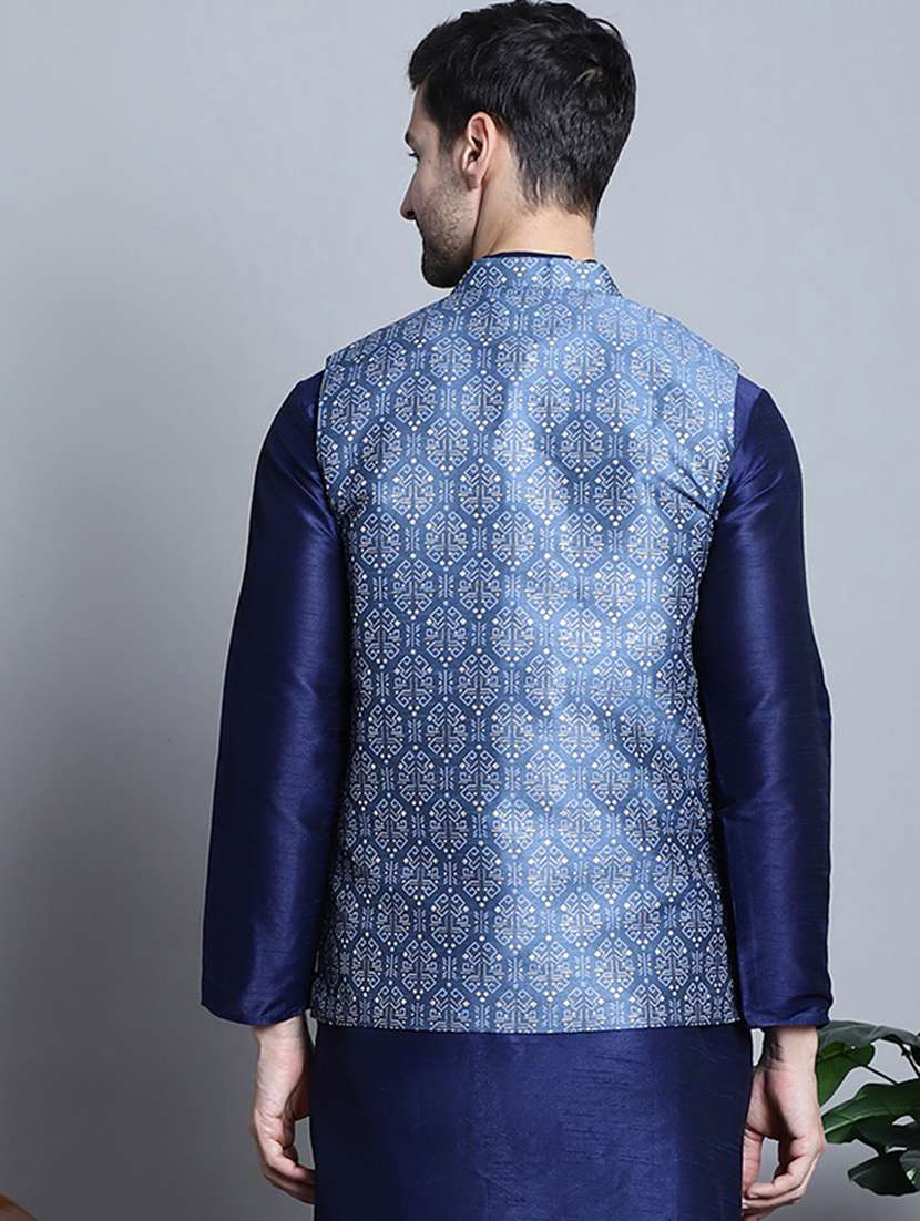 blue silk blend nehru jacket - 20817336 -  Standard Image - 2