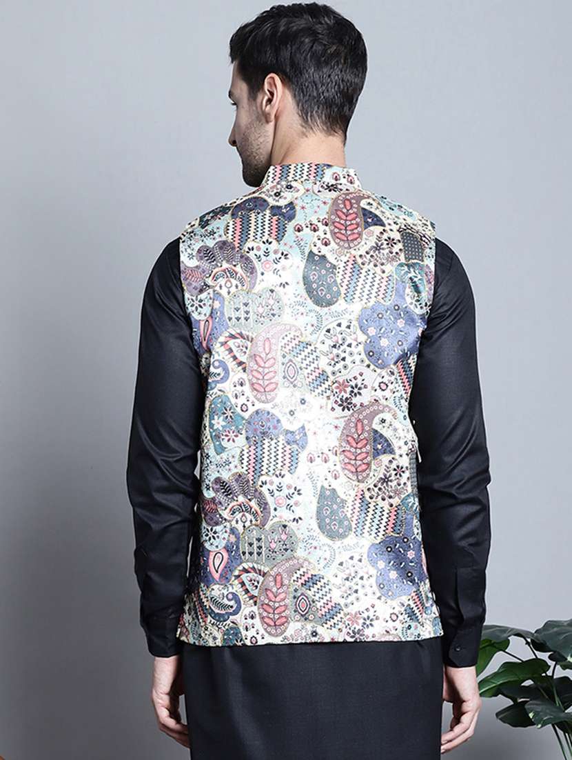 multi coloured printed nehru jacket - 20817339 -  Standard Image - 2