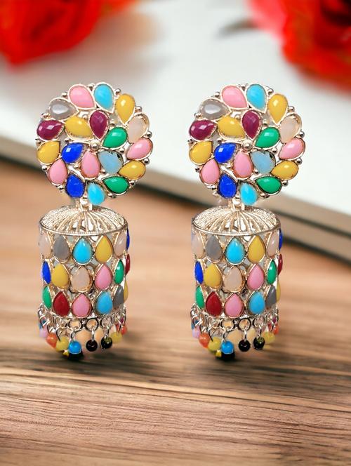 multi colored gold plated jhumka earrings - 20817364 -  Standard Image - 0