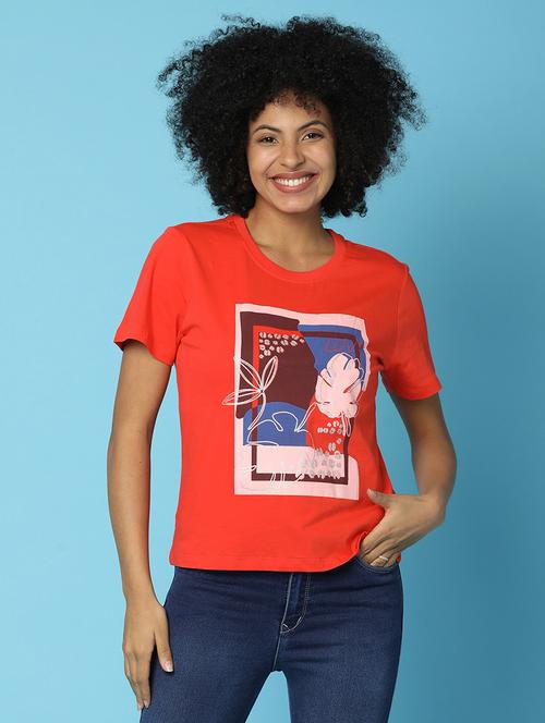 women round neck front printed t-shirt - 20817409 - Standard Image - 0