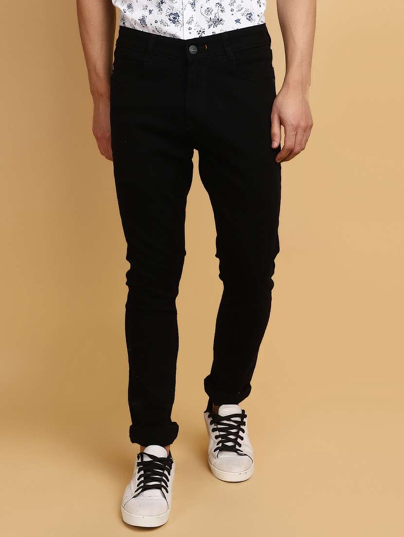 men mid rise plain denim jeans