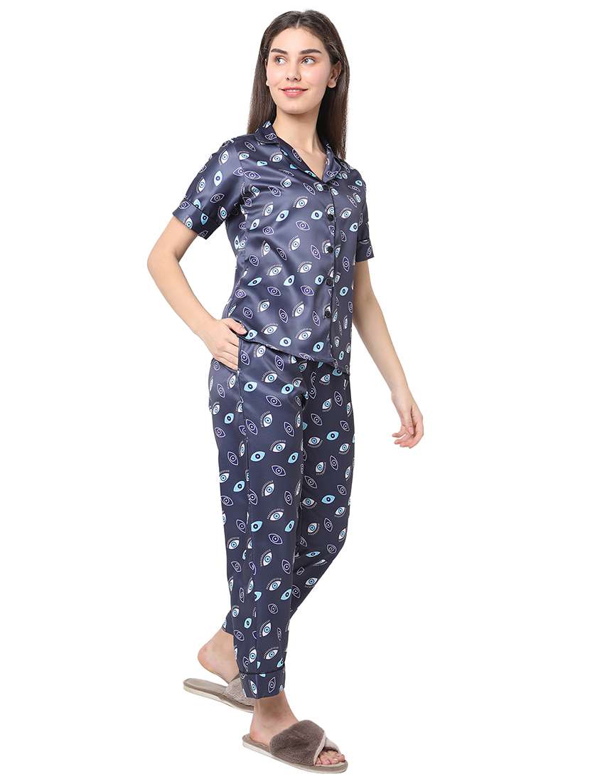 navy blue printed shirt & pyjama set - 20817672 -  Standard Image - 2
